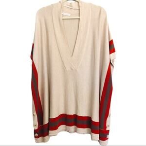 Hinge tan red stripe button oversized vest tunic boho lagenlook sweater XS